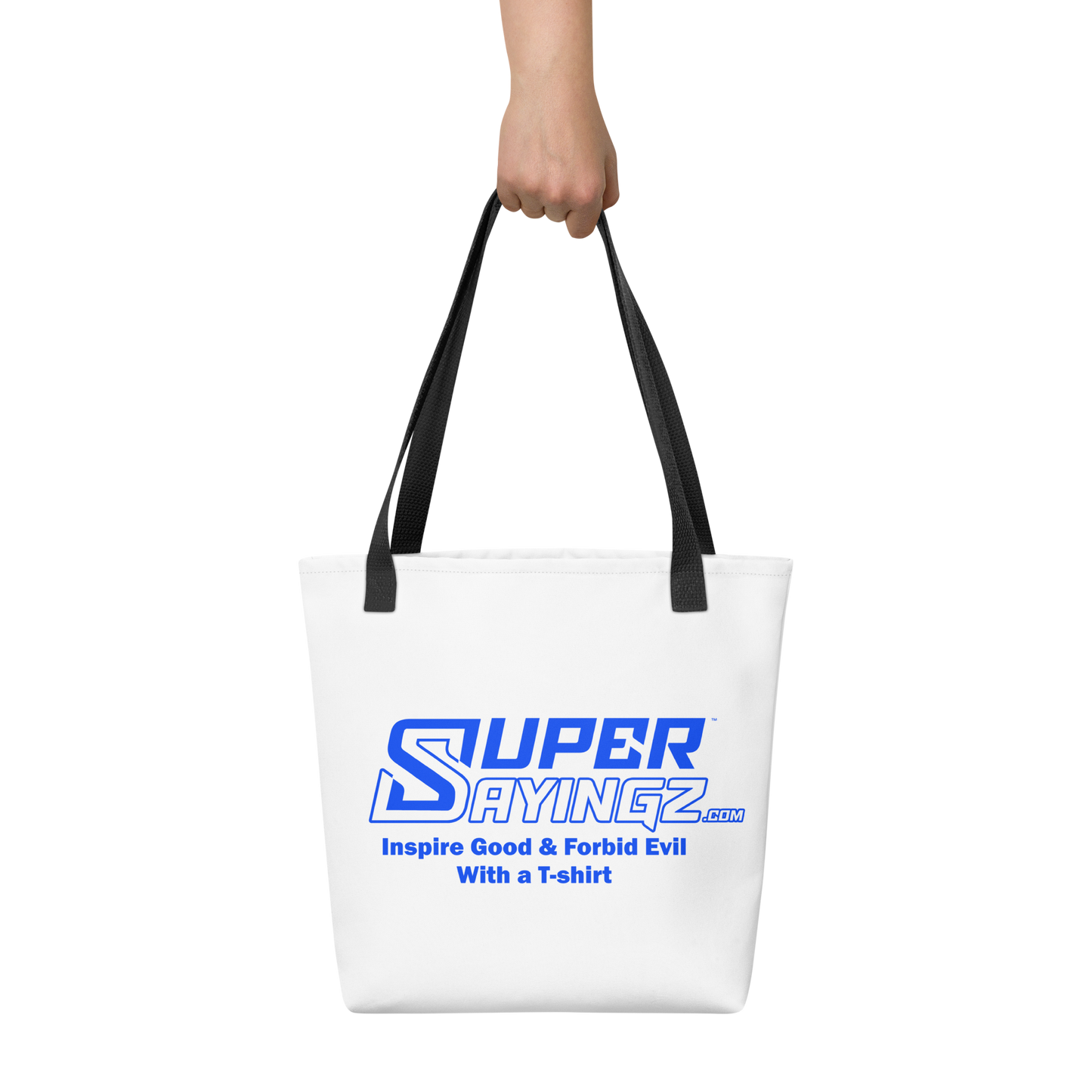 SUPER SAYINGZ.com DECALE & BLUE TAG 15x15 Tote bag